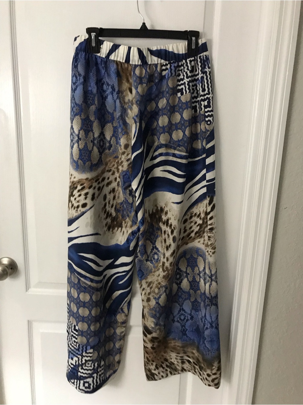 Black Label Chicos SIZE 1 Blue White Brown Animal & Abstract Wide-Leg Palazzo